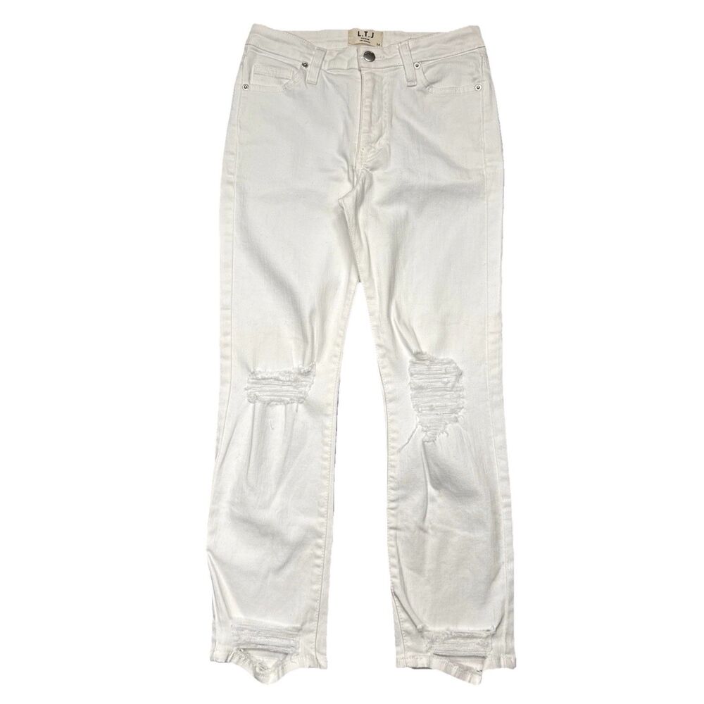 LTJ Siena High Rise Crop Jeans 24 (25x24.5) White Distressed Denim Stretch Women
